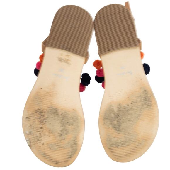 Boden Pom Pom T-Strap Leather Summer Thong Sandals Size 36 US 5.5 - Picture 7 of 9